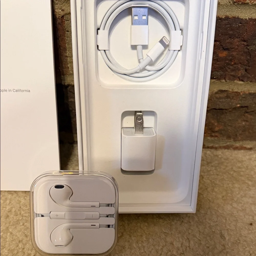 Apple iPhone Box with Headphones, charging cable, and block - White
